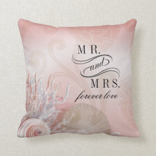 Seashell Dreams Beach Mr. & Mrs. pink Cushion