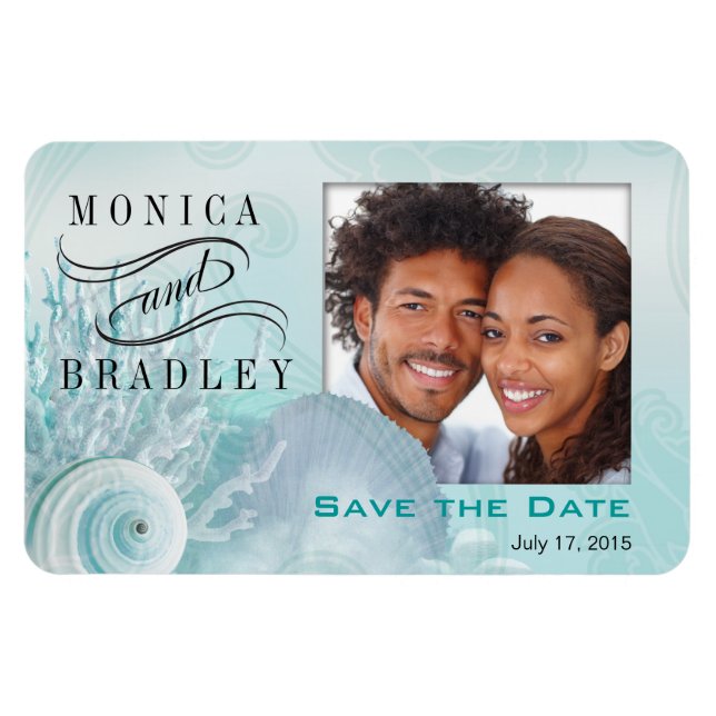 Seashell Dreams Beach Photo Save the Date aqua Magnet (Horizontal)