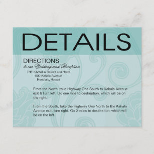 Seashell Dreams Beach Wedding Directions aqua Enclosure Card