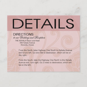 Seashell Dreams Beach Wedding Directions pink Enclosure Card