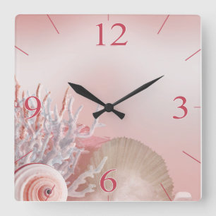 Seashell Dreams Tropical Beach   pink Square Wall Clock