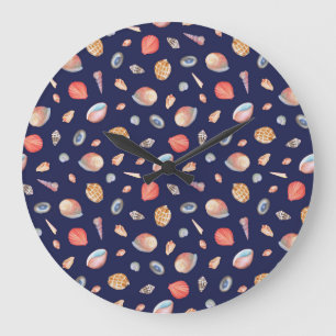 Seashell Elegance: Summer Blue Pattern. Large Clock