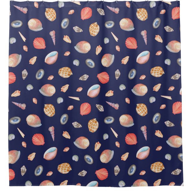 Seashell Elegance: Summer Blue Pattern. Shower Curtain (Front)