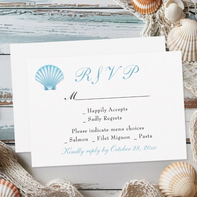Seashell Elegant Nautical Beach Coastal Wedding RSVP Card (Creator Uploaded)