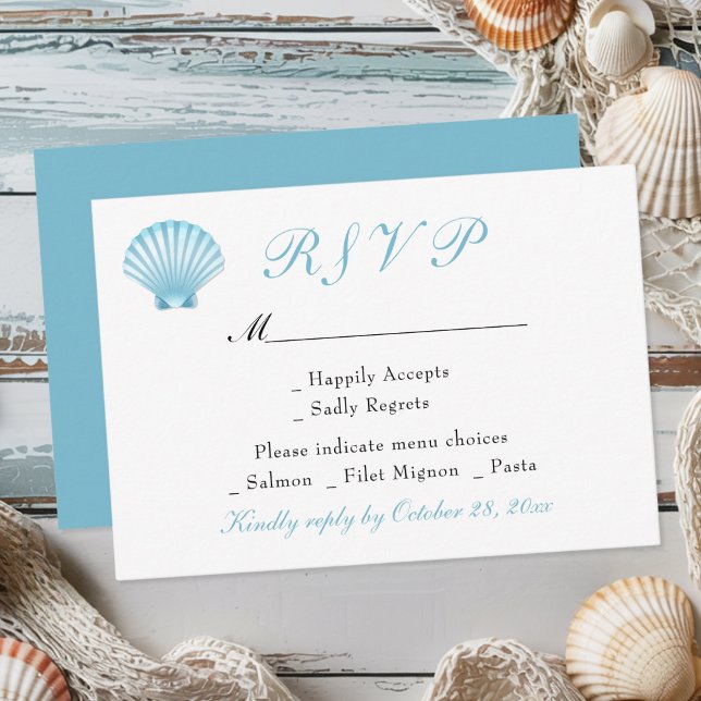 Seashell Elegant Nautical Beach Coastal Wedding RSVP Card (Creator Uploaded)