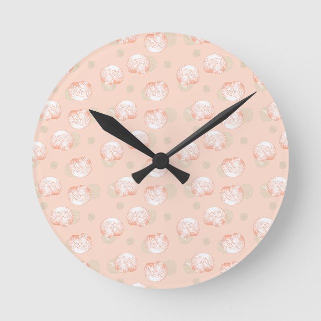 Seashell elegant pattern throw pillow round clock (Front)