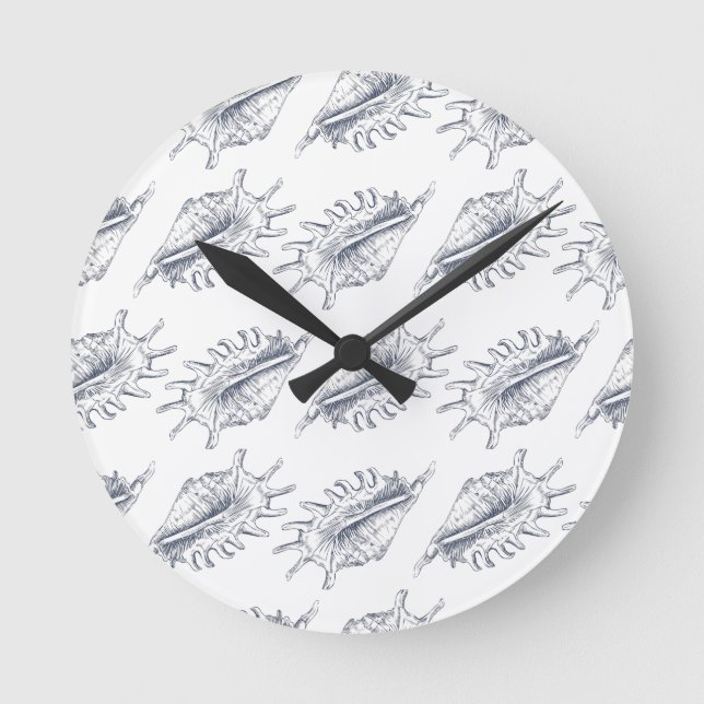 Seashell elegant seamless pattern throw pillow round clock (Front)