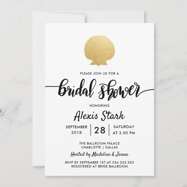 Seashell Faux Gold Foil Ocean Bridal Shower Invitation (Front)