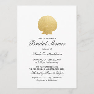 Seashell Faux Gold Foil   Ocean Bridal Shower Invitation