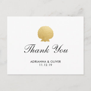 Seashell Faux Gold Foil Ocean Wedding Thank You Postcard