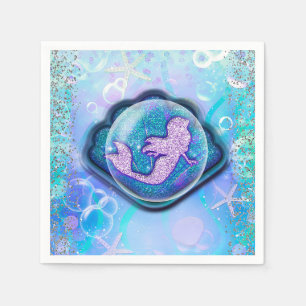 Seashell Fit for a Mermaid Glitter Birthday Party Napkin
