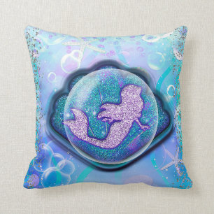 Seashell Fit for a Mermaid Glitter Girls Magical Cushion
