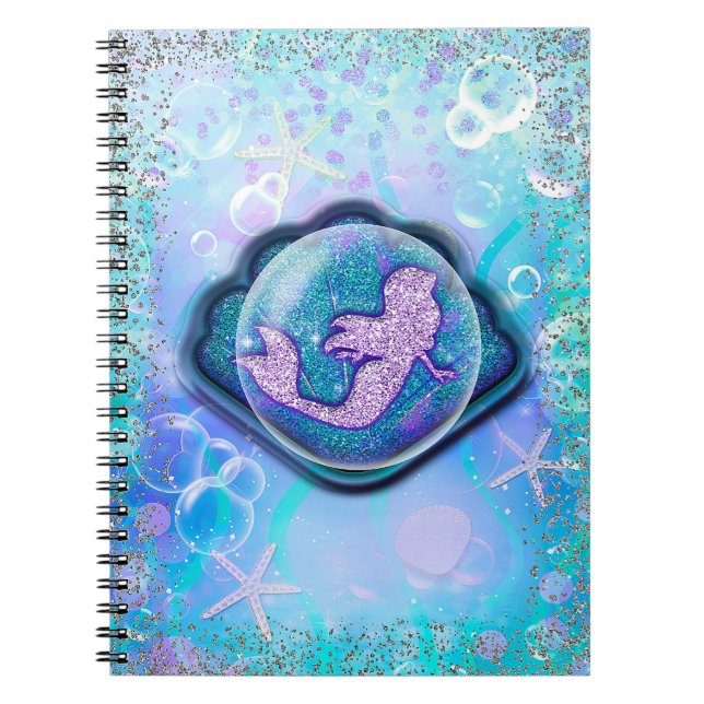 Seashell Fit for a Mermaid Glitter Girls Magical Notebook (Front)