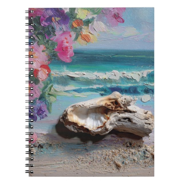 Seashell Flowers Coastal Art Notebook (Front)