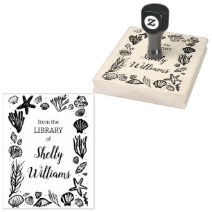 Seashell Frame Custom Ex Libris Bookplate Rubber Stamp