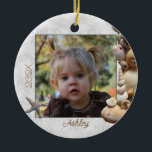 Seashell Frame Photo Ornament<br><div class="desc">Seashell photo frame ornament.  Add a kids or baby's picture along with name and year to this round,  double-sided ornament.  Makes a nice,  personalised photo gift.</div>