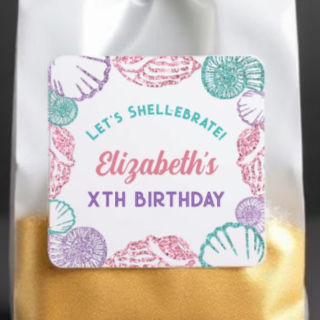 Seashell Girls Birthday Square Sticker (Creator Uploaded)