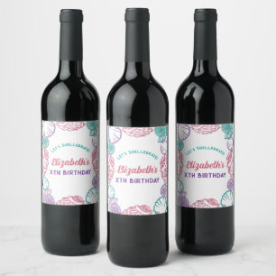 Seashell Girls Birthday Wine Label