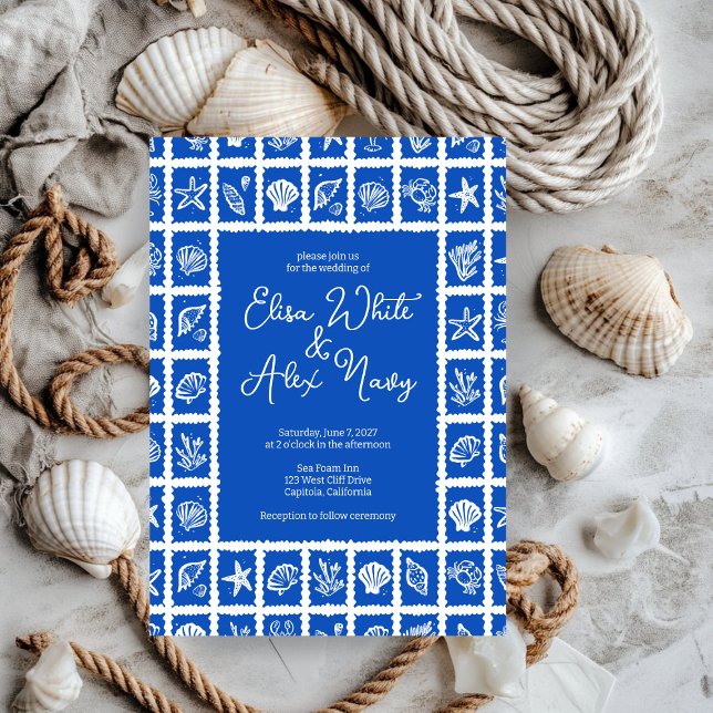 Seashell Grid Beach Seaside Wedding CUSTOM Invitation (Seashell Grid Beach Seaside Wedding CUSTOM Invitation
)