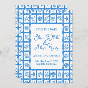 Seashell Grid Beach Wedding CUSTOM QR Code Save The Date