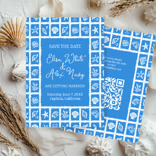 Seashell Grid Beach Wedding CUSTOM QR Code Save The Date