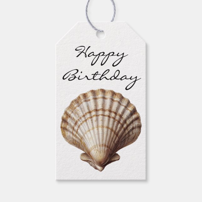 Seashell Happy Birthday Gift Tags (Front)