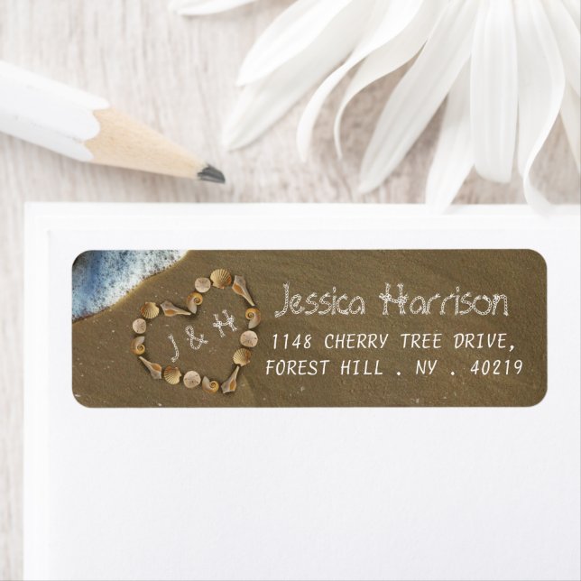 Seashell Heart Beach Bridal Shower Return Address Label (Insitu)