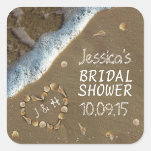 Seashell Heart Beach Bridal Shower Stickers