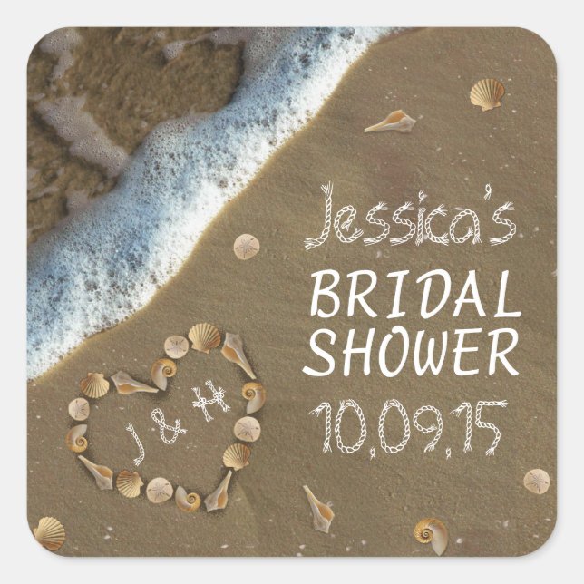 Seashell Heart Beach Bridal Shower Stickers (Front)