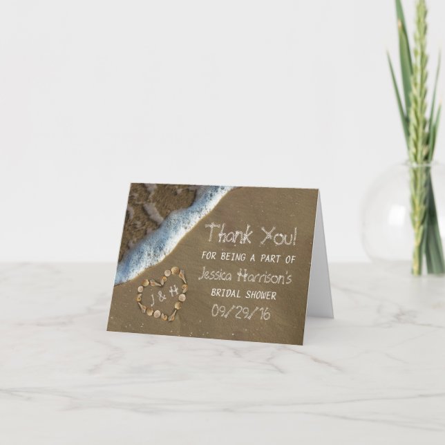 Seashell Heart Beach Bridal Shower Thank You Card (Front)