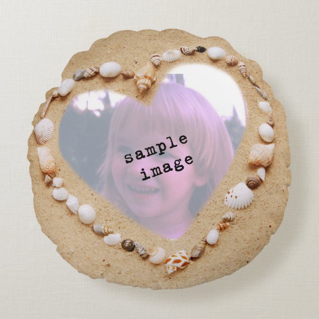 Seashell Heart Photo Template Round Cushion (Front)