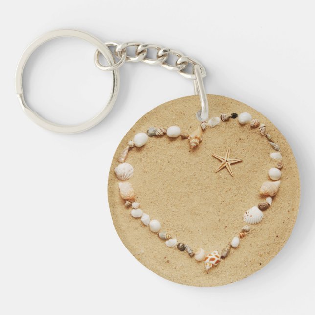 Seashell Heart with Starfish Key Ring (Front)