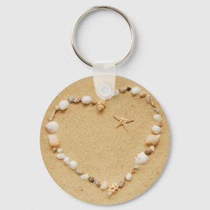 Seashell Heart with Starfish Key Ring