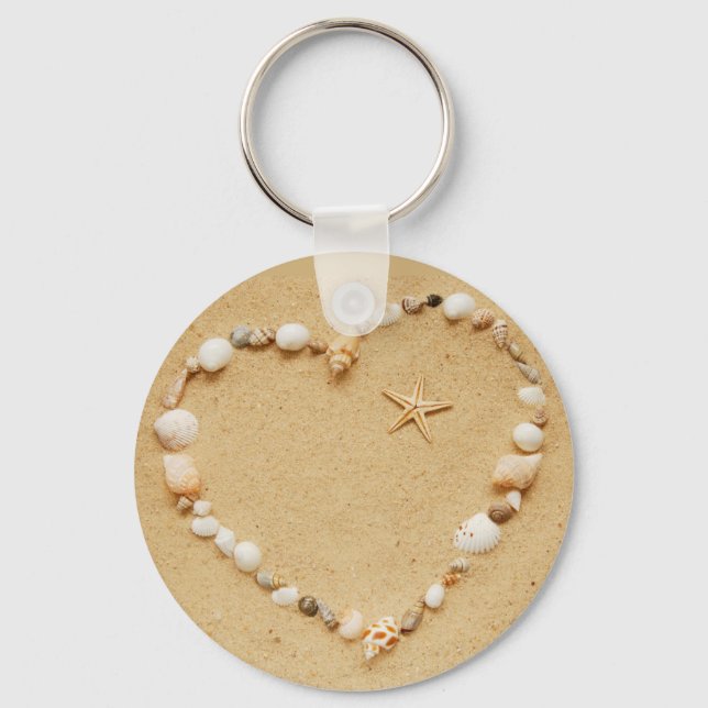 Seashell Heart with Starfish Key Ring (Front)