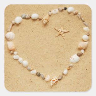 Seashell Heart with Starfish Square Sticker