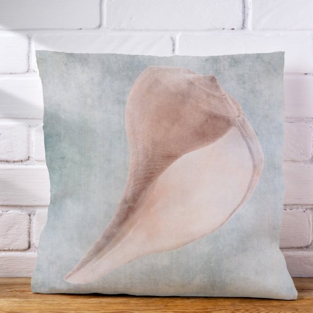 Seashell in Cream and Coastal Blue Pastel Cushion (Creator Uploaded)