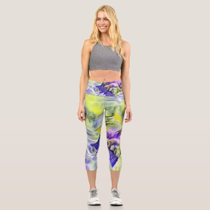 Seashell in sea blue purple watercolor painting capri leggings
