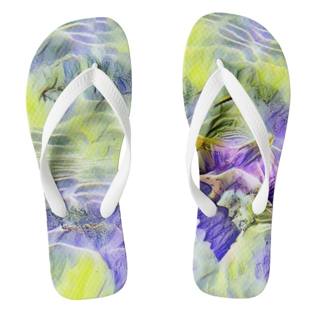 Seashell in sea blue purple watercolor painting thongs (Footbed)