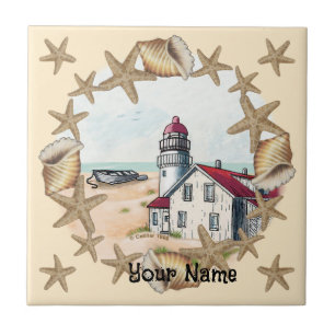 Seashell Lighthouse  Ceramic Tile