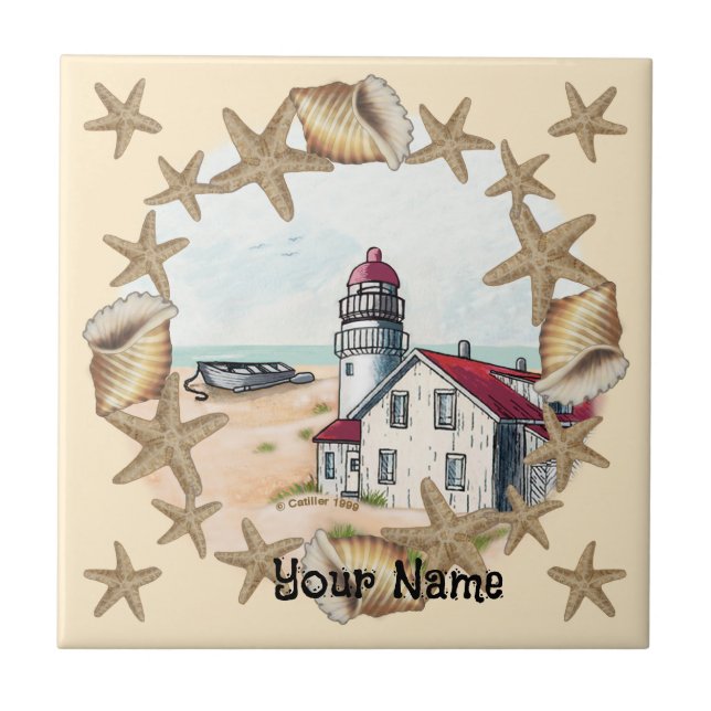Seashell Lighthouse  Ceramic Tile (Front)