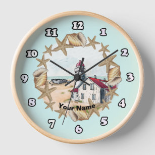 Seashell Lighthouse custom name Clock