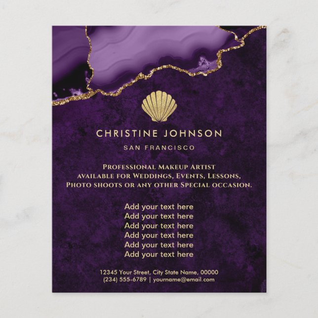 seashell logo on purple design flyer (Front)