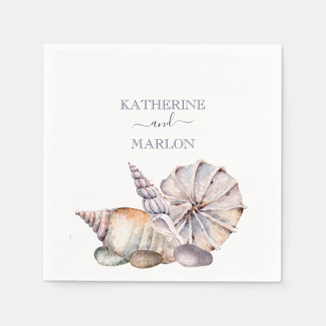 Seashell Message in a Bottle | Nautical Wedding Napkin (Front)
