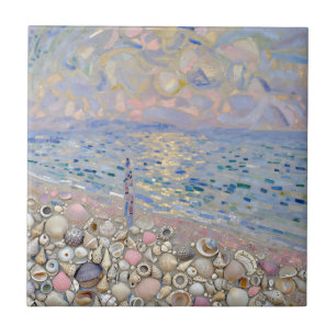 Seashell Mosaic Beach Horizon Glow Ceramic Tile