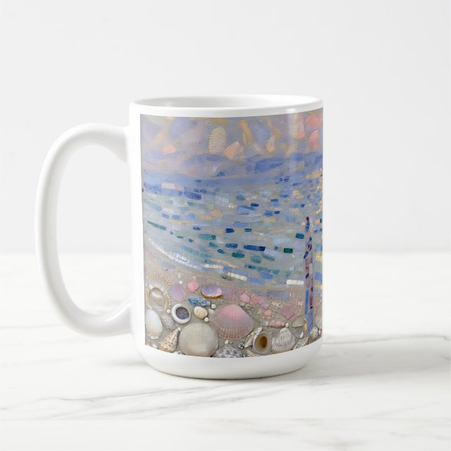 Seashell Mosaic Beach Horizon Glow Coffee Mug (Left)