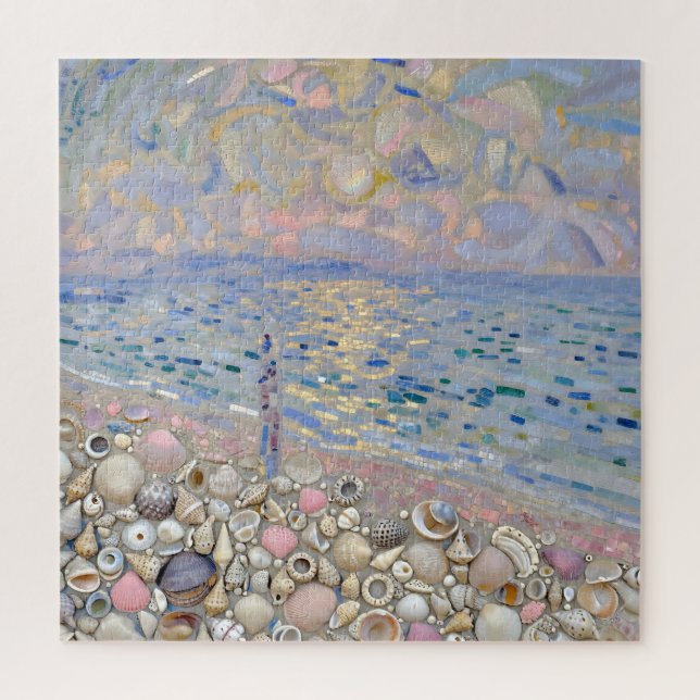 Seashell Mosaic Beach Horizon Glow Jigsaw Puzzle (Vertical)