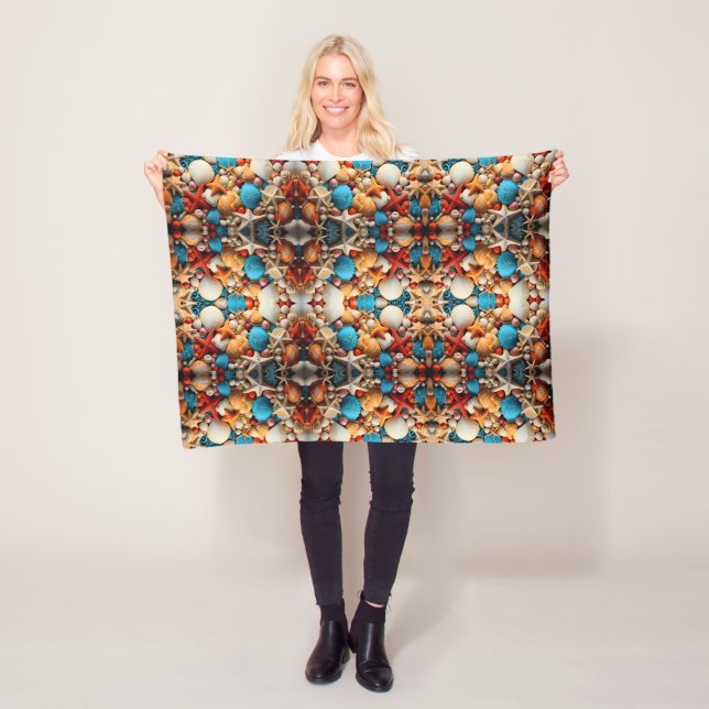Seashell Mosaic Sherpa Throw Fleece Blanket (In Situ)