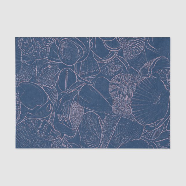 Seashell Ocean Beach Blue Sketch Tissue Paper (Front)