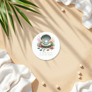 Seashell & Ocean Theme Little Pearl Baby Shower Classic Round Sticker