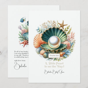 Seashell & Ocean Theme Little Pearl Baby Shower Thank You Card